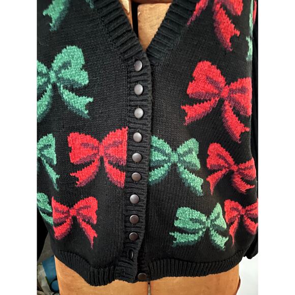 Marisa Christina  Sz M Vintage Bow Cardigan Red Grandma Christmas Festive Ugly - Picture 4 of 10